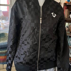 True Religion Men’s Black Checkered Bomber Jacket - Pre-loved ❤️